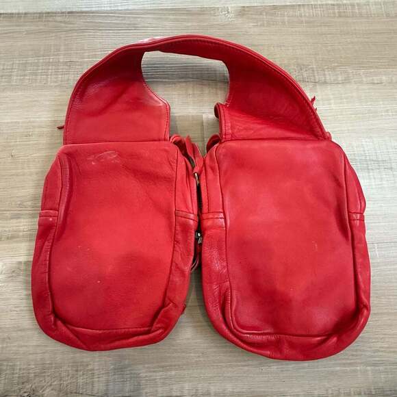Vintage JW Hulme Co. Red Leather Concho Double Pocket Sling Saddle Bag